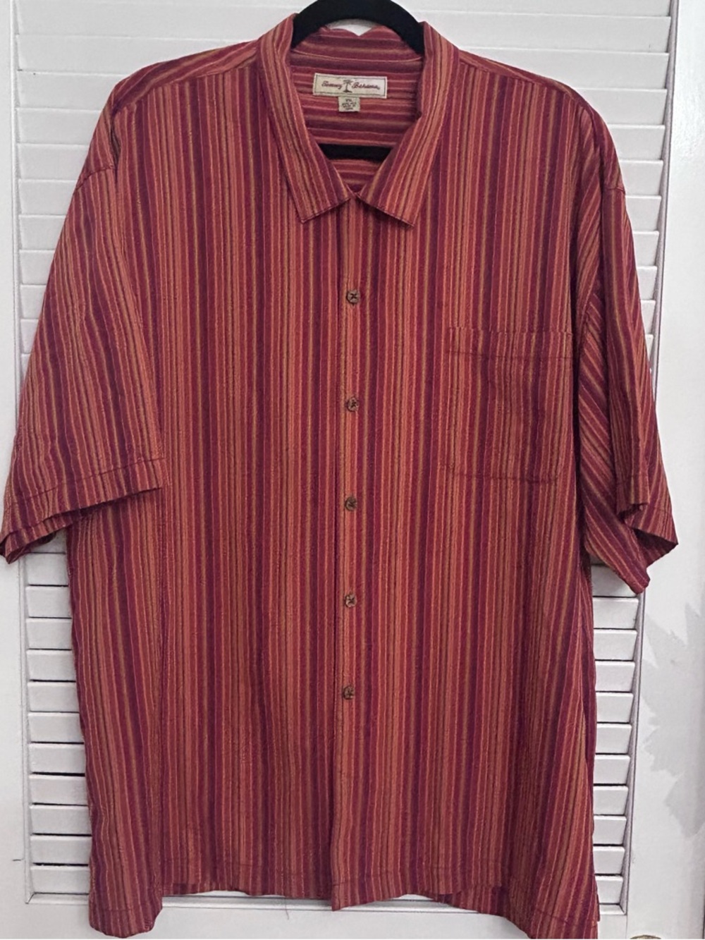 Tommy Bahama 100% Silk Red Stripe Short Sleeve Mens Shirt Sz XXL